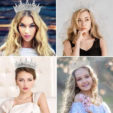 Didder Silver Rhinestone Crown Tiara for Women and Girls