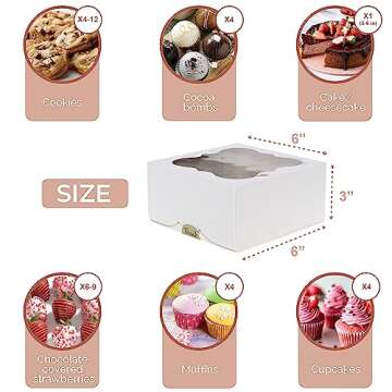 Leafiew 30 Pack 6x6x3 Bakery Boxes with Window – Small Cookie Boxes for Gift Giving – Treat Boxe...