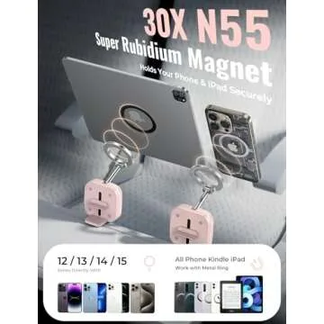 LISEN Airplane Travel Essentials Phone Holder for MagSafe Accessories, Handsfree for MagSafe Phone Stand Plane Travel Essentials for Flying Travel Accessories Long Flight Must Haves for iPhone 16 Pink