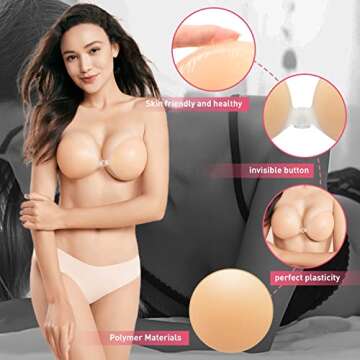 SEFINEL Women Adhesive Strapless Bra Sticky Invisible Push up Silicone Bra for Backless Dress with Nipple Covers