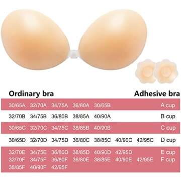 SEFINEL Women Adhesive Strapless Bra Sticky Invisible Push up Silicone Bra for Backless Dress with Nipple Covers