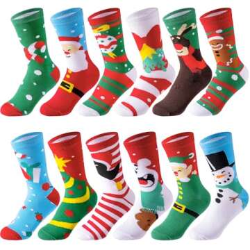 JOYIN 12 Pairs Christmas Socks - Cozy & Colorful Holiday Gift