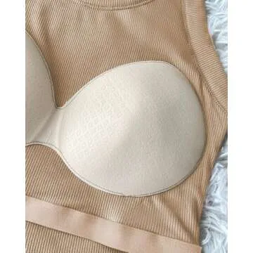 Chic Me Women's 2024 Fall Long Sleeve T Shirts with Built-in Shelf Bra Ribbed Knit Slim Fit Casual Tops Khaki-L