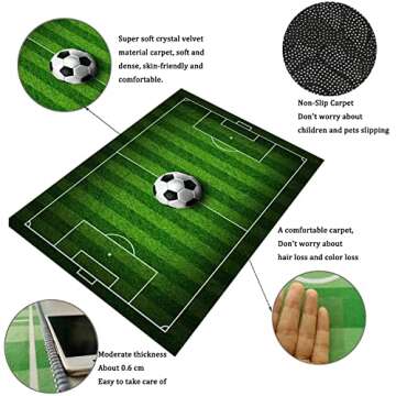 Kids Rug Football Rug Soccer Field Rug Carpet for Boys Bedroom, Playmat Area Rugs for Kids Rooms,Childrens Non-Slip Basketball Rugs for Boys Girls Sports Room,Kids Rug 3.3X6.6 for Living Room Green