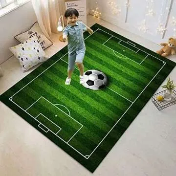 Kids Rug Football Rug Soccer Field Rug Carpet for Boys Bedroom, Playmat Area Rugs for Kids Rooms,Childrens Non-Slip Basketball Rugs for Boys Girls Sports Room,Kids Rug 3.3X6.6 for Living Room Green