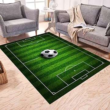 Kids Rug Football Rug Soccer Field Rug Carpet for Boys Bedroom, Playmat Area Rugs for Kids Rooms,Childrens Non-Slip Basketball Rugs for Boys Girls Sports Room,Kids Rug 3.3X6.6 for Living Room Green