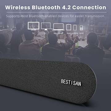 BESTISAN Sound bar, Soundbar TV Sound bar Wired and Wireless Bluetooth Audio Speakers(28 Inches, 4 Drivers, Bluetooth 5.0 Version, Optical Cable Included, Bass Adjustable)