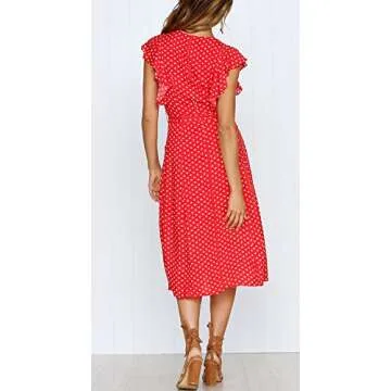 MITILLY Bohemian Polka Dot Midi Dress for Women