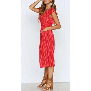 MITILLY Bohemian Polka Dot Midi Dress for Women