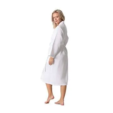 Turkish Linen Waffle Knit Lightweight Kimono Spa & Bath Robes for Women - Quick Dry - Soft (White, Medium)