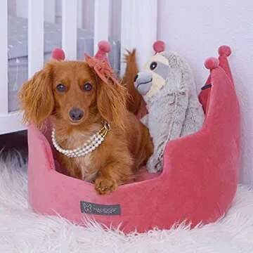 NANDOG Crown Pet Bed in Royal Pink - Ultra Soft Micro Plush Fabric - Cozy Design for Ultimate Comfor...