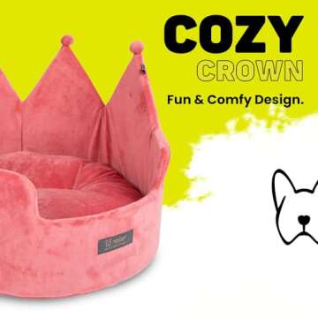 NANDOG Crown Pet Bed in Royal Pink - Ultra Soft Micro Plush Fabric - Cozy Design for Ultimate Comfort - Ideal for Cats & Small/Medium Dogs