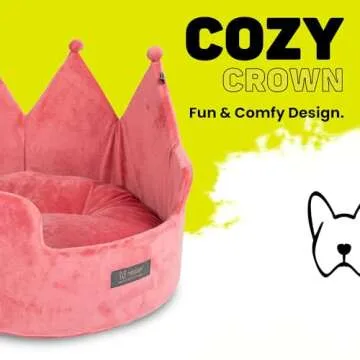 NANDOG Crown Pet Bed in Royal Pink - Ultra Soft Micro Plush Fabric - Cozy Design for Ultimate Comfort - Ideal for Cats & Small/Medium Dogs
