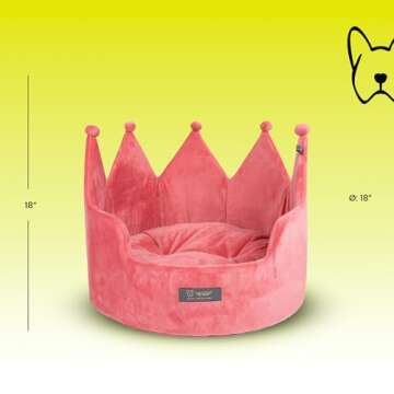 NANDOG Crown Pet Bed in Royal Pink - Ultra Soft Micro Plush Fabric - Cozy Design for Ultimate Comfort - Ideal for Cats & Small/Medium Dogs