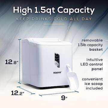 Igloo ICEB26WH Automatic Portable Electric Countertop Ice Maker Machine, 26 Pounds in 24 Hours, 9 Cu...