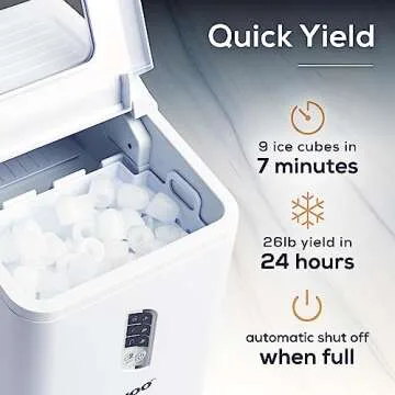 Igloo ICEB26WH Automatic Portable Electric Countertop Ice Maker Machine, 26 Pounds in 24 Hours, 9 Cubes Ready in 7 minutes, With Scoop and Basket, Perfect for Water Bottles, Mixed Drinks, Parties, WHT