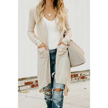 Alaster Queen Women's Open Front Lightweight Long Cardigans with Pockets - Apricot