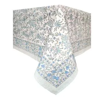 ATOSII Aster Blue 100% Cotton Rectangle Boho Fall Tablecloth, Handblock Floral Table Cloth Linen for...