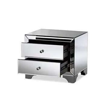 Baxton Studio Farrah Hollywood 2-Drawer Nightstand MDF/Silver Mirrored/Glam