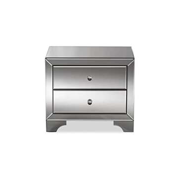 Baxton Studio Farrah Hollywood 2-Drawer Nightstand MDF/Silver Mirrored/Glam