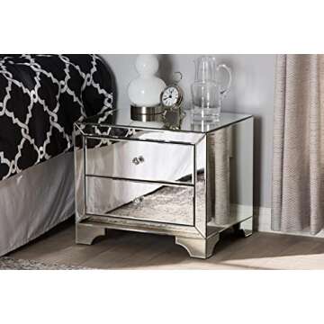 Baxton Studio Farrah Hollywood 2-Drawer Nightstand MDF/Silver Mirrored/Glam