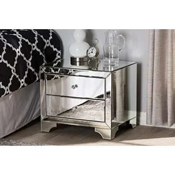 Baxton Studio Farrah Hollywood 2-Drawer Nightstand MDF/Silver Mirrored/Glam