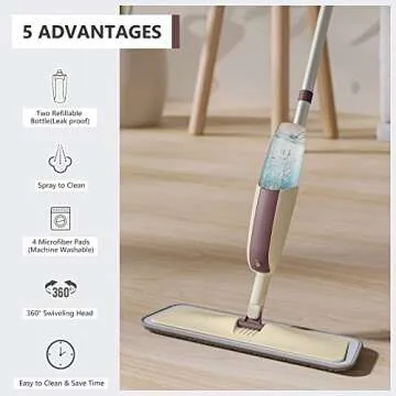 Spray Mop for Floor Cleaning, HOMTOYOU Floor Mop Dry Wet Spray Mop with 2 Refillable Bottle and 4 Wa...