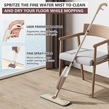 Spray Mop for Floor Cleaning, HOMTOYOU Floor Mop Dry Wet Spray Mop with 2 Refillable Bottle and 4 Washable Microfiber Pads for Home Kitchen Hardwood Laminate Wood Vinyl Ceramic Tiles Wooden Floor