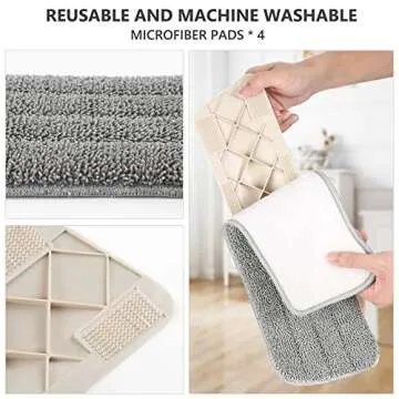 Spray Mop for Floor Cleaning, HOMTOYOU Floor Mop Dry Wet Spray Mop with 2 Refillable Bottle and 4 Washable Microfiber Pads for Home Kitchen Hardwood Laminate Wood Vinyl Ceramic Tiles Wooden Floor