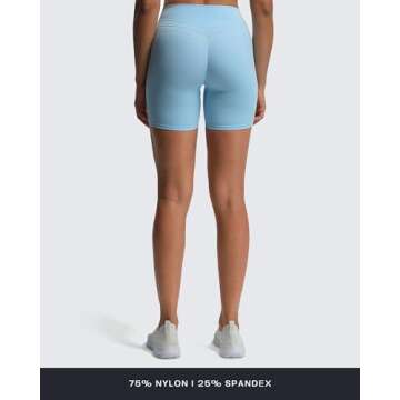Aoxjox Luna Workout Biker Shorts for Women Tummy Control High Waisted Exercise Athletic Gym Running Yoga Short 6" (Airy Blue, XX-Small)