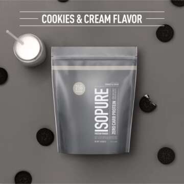 Isopure Zero Carb 100% Pure Whey Isolate Protein Powder, Lactose Free, Gluten Free, With Vitamins, Cookies & Cream, 25g Protein Per Serving, 1 Lb, 15 Servings
