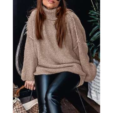 PRETTYGARDEN Women's Winter Turtleneck Oversized Sweaters Long Sleeve Chunky Knit Slouchy Pullover Sweater Tops (Khaki,Large)