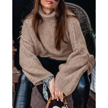 PRETTYGARDEN Women's Winter Turtleneck Oversized Sweaters Long Sleeve Chunky Knit Slouchy Pullover Sweater Tops (Khaki,Large)