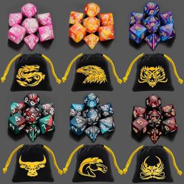 QMay DND Dice Sets with 6 Drawstring Bags - 42pcs