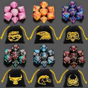 QMay DND Dice Sets with 6 Drawstring Bags - 42pcs