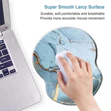 ITNRSIIET Ergonomic Mouse Pad with Gel Wrist Support Small Wrist Rest Smooth Surface Non-Slip PU Base Comfortable Office Supplies Pain Relief, 8.7 x 7.2 inches, Modern Blue Marbe