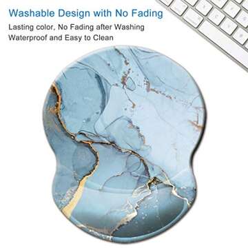 ITNRSIIET Ergonomic Mouse Pad with Gel Wrist Support Small Wrist Rest Smooth Surface Non-Slip PU Base Comfortable Office Supplies Pain Relief, 8.7 x 7.2 inches, Modern Blue Marbe