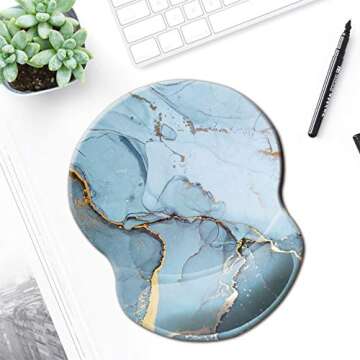 ITNRSIIET Ergonomic Mouse Pad with Gel Wrist Support Small Wrist Rest Smooth Surface Non-Slip PU Base Comfortable Office Supplies Pain Relief, 8.7 x 7.2 inches, Modern Blue Marbe