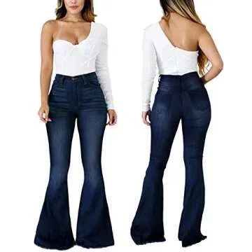 CuteCherry Bell Bottom Jeans for Women Ripped Skinny Flared Pants