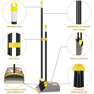 TreeLen Broom with Dustpan Combo Set,Stand up Dust Pans with Long Handle 40"/52" Broom and Dustpan Set for Home Kitchen Shop Indoor Commercial Heady Duty Upright Lobby Dustpan