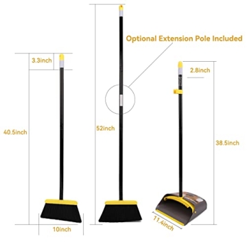 TreeLen Broom with Dustpan Combo Set,Stand up Dust Pans with Long Handle 40"/52" Broom and Dustpan Set for Home Kitchen Shop Indoor Commercial Heady Duty Upright Lobby Dustpan