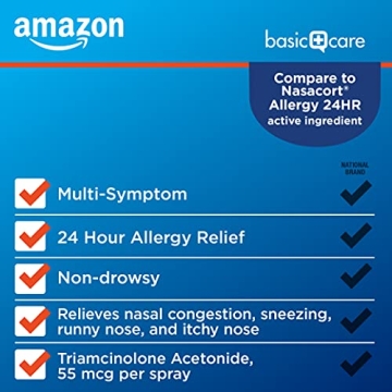 Amazon Basic Care Multi-Symptom Triamcinolone Acetonide Nasal Allergy Spray, 0.37 fl oz (Pack of 1)