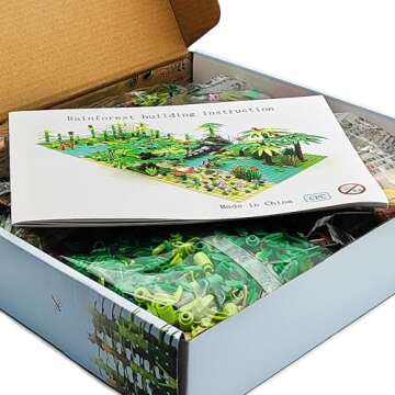 ZHX Rainforest Jungle Bridge Building Block Toys with 2pcs Baseplates(10x10 inches Each) Garden Bricks Accessories Bush Flowers Animals Coconut Trees for Classic Brick Block Toys