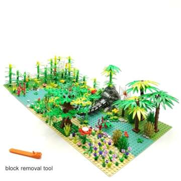 ZHX Rainforest Jungle Bridge Building Block Toys with 2pcs Baseplates(10x10 inches Each) Garden Bricks Accessories Bush Flowers Animals Coconut Trees for Classic Brick Block Toys