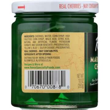 Reese Green Maraschino Cherries (Pack of 2) 10 oz Jars