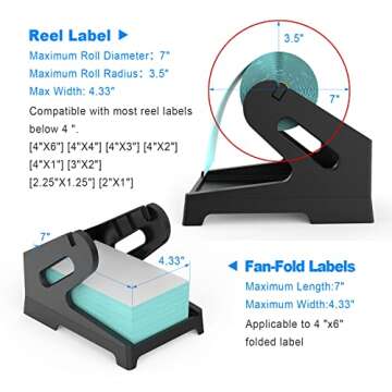 Vazioyar Thermal Label Holder for Rolls and Fan-Fold Labels, Sticker Roll Holder Work with Desktop Label Printer, Label Stand Shipping Supplies for Home Office(Black)