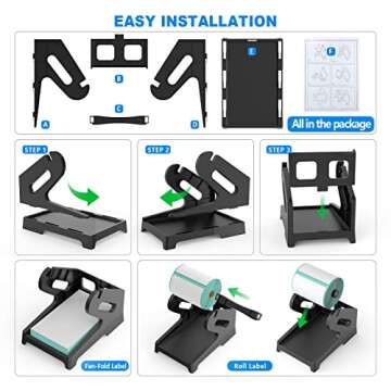 Vazioyar Thermal Label Holder for Rolls and Fan-Fold Labels, Sticker Roll Holder Work with Desktop Label Printer, Label Stand Shipping Supplies for Home Office(Black)