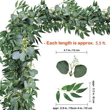 Fake Greenery Garlands Artificial Silver Dollar Eucalyptus Garland in Grey Green and Willow Twigs Ga...