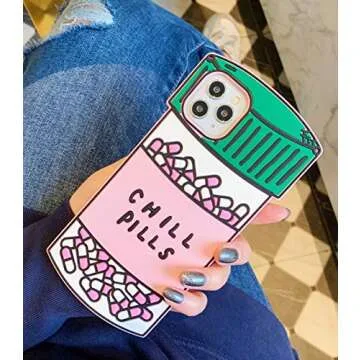 TopFunny Cases for iPhone 11 Pro Max Case Silicone 3D Cute Cartoon Design Slim Fit Soft TPU Bumper Gel Cover Shockproof Case Compatible with Apple iPhone 11 Pro Max 6.5" Pills