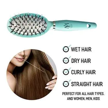 Leyla Milani Small Hair Brush - Mini Miracle Brush Human Hair Detangler Travel Brushes for Sensitive Scalp, Detangling, Volumizing, Nylon Boar Bristle, Best Paddle Brush for Women, Men, Kids (Teal)